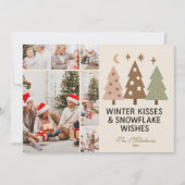  5 Photo Retro Winter Kisses & Snowflake Wishes Feestdagenkaart (Voorkant)