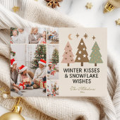  5 Photo Retro Winter Kisses & Snowflake Wishes Feestdagenkaart