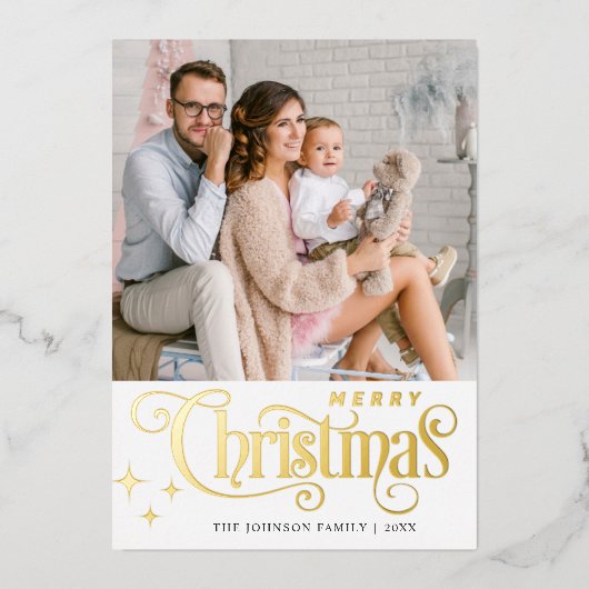 5 PHOTO Sparkle Merry kerstgring Gold Folie Feestdagenkaart (Voorkant)