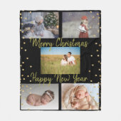 5 Pics Familie Collage Goud Script Kerstmis Fleece Deken (Voorkant)