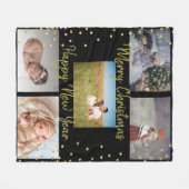 5 Pics Familie Collage Goud Script Kerstmis Fleece Deken (Voorkant (Horizontaal))
