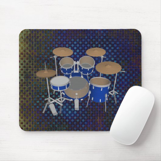 5-puntsdrumset - blauwe afwerking - Mousepad Muismat (Met muis)