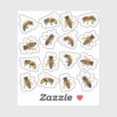 5 Realistische honingbijen op 16 vinyl Stickers (Vel)