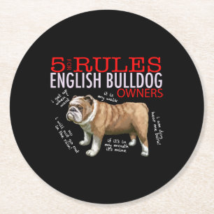 5 Regels voor Engelse bulledog Oowner Bulldog Dad  Ronde Kartonnen Onderzetter