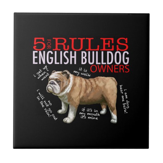5 Regels voor Engelse bulledog Oowner Bulldog Dad  Tegeltje (Voorkant)