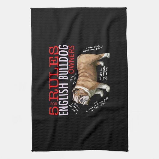 5 Regels voor Engelse bulledog Oowner Bulldog Dad  Theedoek (Verticaal)