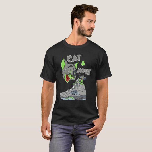 5 Retro Green Bean Matching Cat and Mouse Green be T-shirt (Voorkant volledig)