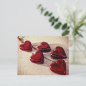 5 Rode houten harten samengevoegd Briefkaart (Staand voorkant)