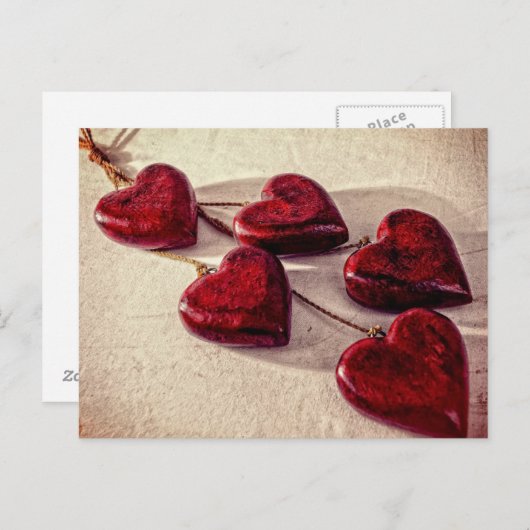 5 Rode houten harten samengevoegd Briefkaart (Voorkant / Achterkant)