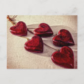 5 Rode houten harten samengevoegd Briefkaart (Voorkant)
