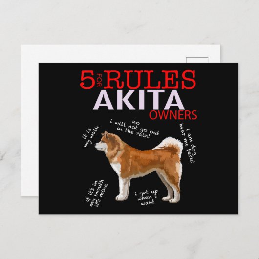 5 Rules for Akita Owners tee Uitnodiging Briefkaart (Voorkant / Achterkant)