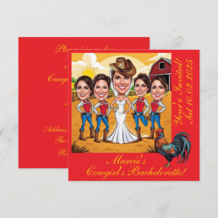 5 rustieke Cowgirl karikaturen Bachelorette Kaart