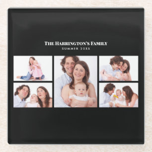 5 secties Custom Foto Eenvoudig Elegant Zwart Lijs Glazen Onderzetter