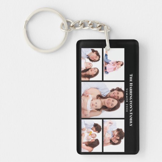 5 secties Custom Foto Eenvoudig Elegant Zwart Lijs Sleutelhanger (Voorkant)