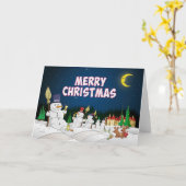 5 sneeuwpoppen wensen je prettige feestdagen kaart (Gele Bloem)