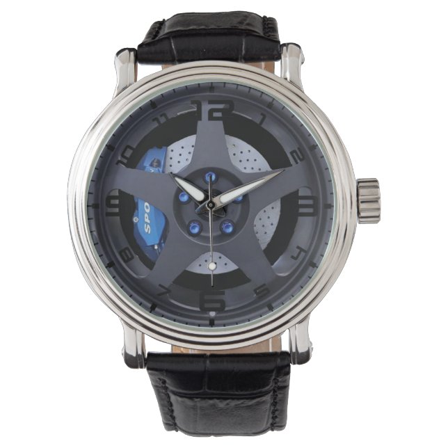 5 Spoke Zwart Wiel Blauwe Remklauw Horloge (Voorkant)