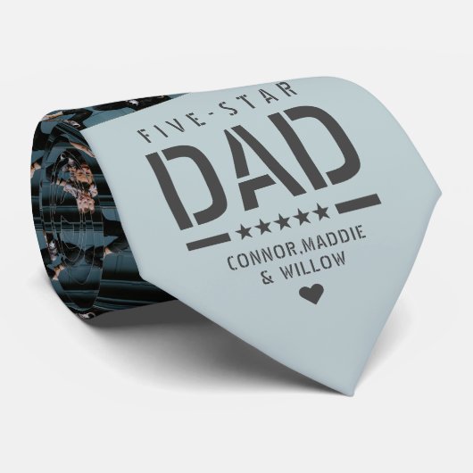 5 STAR DAD Moderne Cool 2 Foto Vaderdag Stropdas (Opgerold)
