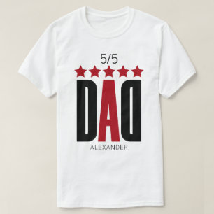 5 Star Dad Red Black Typografie Name Persoonlijk T-shirt