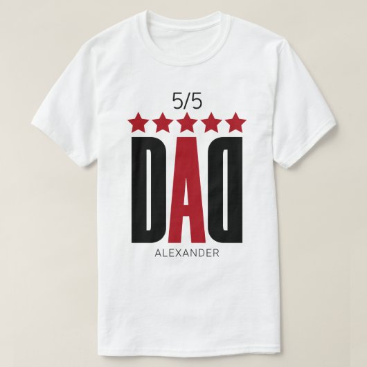 5 Star Dad Red Black Typografie Name Persoonlijk T-shirt (Design voorkant)