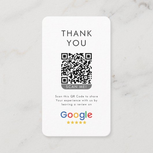 5 Star Google Review With Thank You and QR Code Visitekaartje (Voorkant)