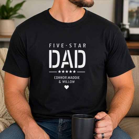 5 STER PAPA Modern Koel Aangepaste Tekst Vaderdag T-shirt