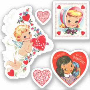5 Stickers van de Valentijn van de Vintage/Retro