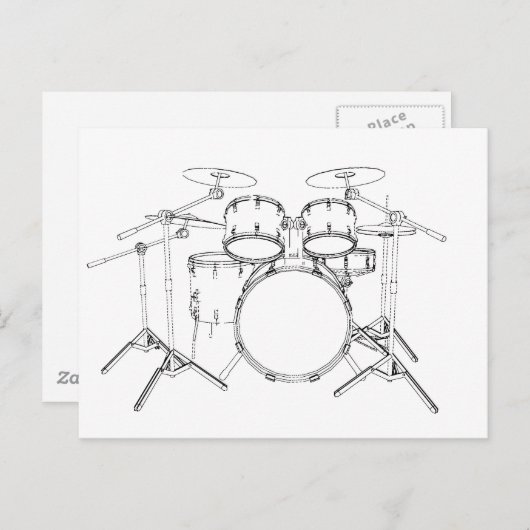 5-stuks trommelkit: Zwart-wittekening: Briefkaart (Voorkant / Achterkant)