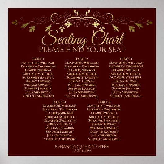 5 Tabel Gold- en Auburn bruin-bruiloft Poster (Voorkant)