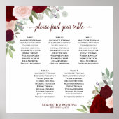 5 Tabel Rood en roze Floral Wedding Seating Chart Poster (Voorkant)