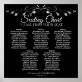 5 Tabel Silver Floral Black Wedding Seating Chart Poster (Voorkant)
