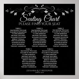5 Tabel Silver Floral Black Wedding Seating Chart Poster