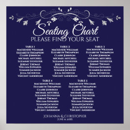 5 Tabel Silver Floral Navy Wedding Seating Chart Poster