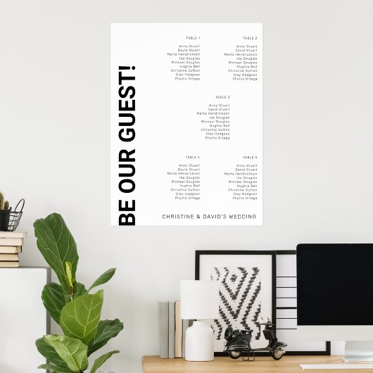 5 tabel Simple White Wedding Seating Chart Poster (Thuiskantoor)