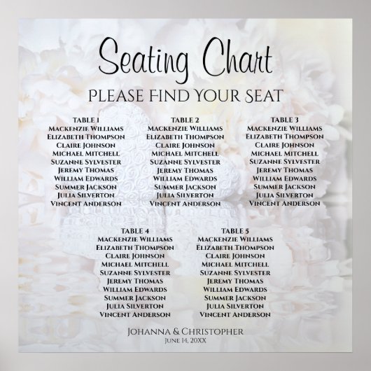 5 Tabel White Reflections Wedding Seating Chart Poster (Voorkant)