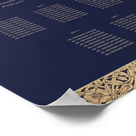 5 Tabellen Navy Blue Wedding Seating Chart Gold Ro Poster (Hoek)