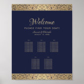 5 Tabellen Navy Blue Wedding Seating Chart Gold Ro Poster (Voorkant)