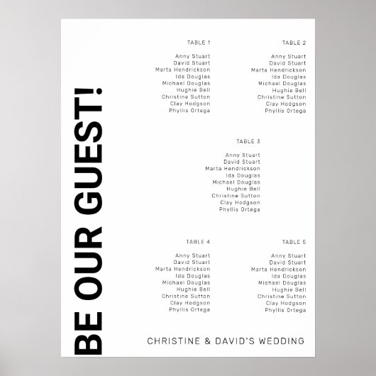 5 tafel Eenvoudige Witte Trouw zitplaatsindeling Poster (Voorkant)