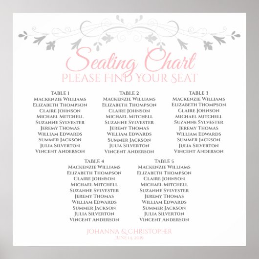 5 Tafelroze en grijze bruiloft Poster (Voorkant)