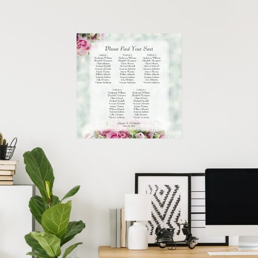 5 Tafelroze rozen weduwenkaart Poster (Thuiskantoor)