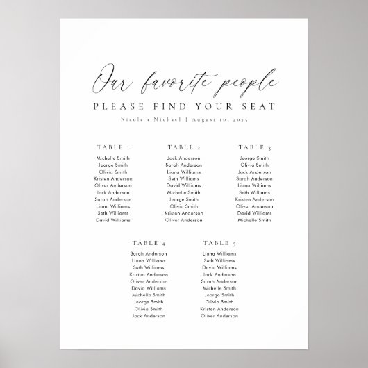 5 Tafels Onze favoriete Mensen Zittingkaart Poster (Voorkant)