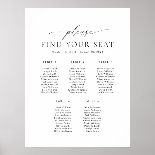 5 Tafels Vind uw Zitplaatskaart Poster (Voorkant)