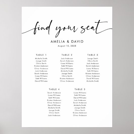 5 Tafels Vind uw zitplaatskaart Poster (Voorkant)