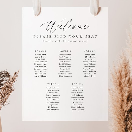 5 Tafels Welkom Zitplaatskaart Poster