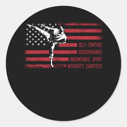 5 Tenets American Taekwondo Fighting Ronde Sticker (Voorkant)
