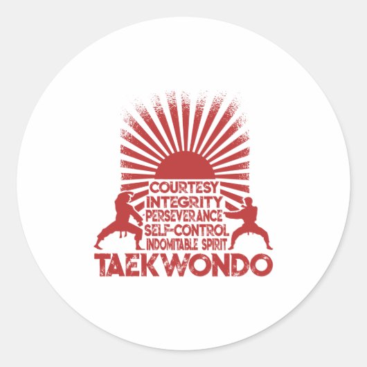 5 Tenets van Taekwondo Ronde Sticker (Voorkant)