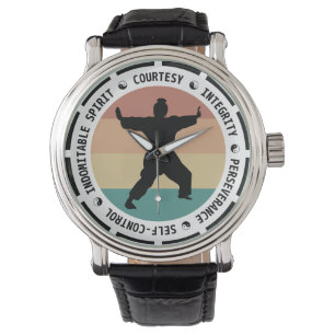 5 Tenets van Taekwondo Vrouw Martial Art Fighter Horloge