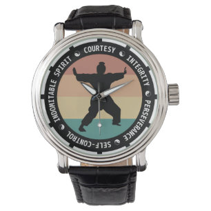 5 Tenets van Taekwondo Vrouw Martial Art Fighter Horloge