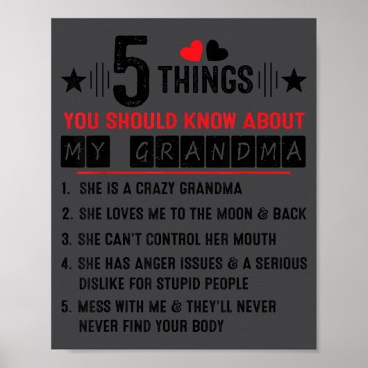 5 Things You Should Know About My Grandma Funny Fa Poster (Voorkant)