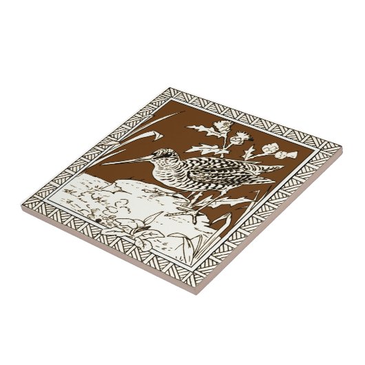 #5 van 12 Repro 1880s Minton Mocha Bird Series Tegeltje (Zijkant)