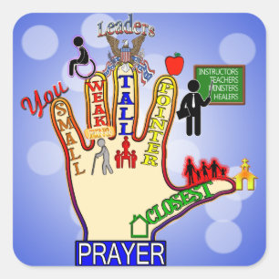 5 VIJF VINGER PRAYER-STEUN VIERKANTE STICKER